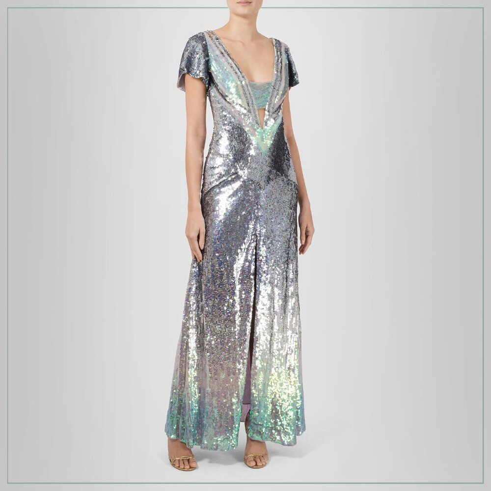 $4990 New Temperley London Superwoman Ruth Ice Blue and Silver Runway Gown